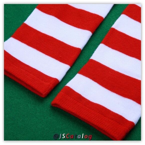 Candy Cane Striped Cotton Thigh-Highs Socks OSFM - Picture 10 of 13